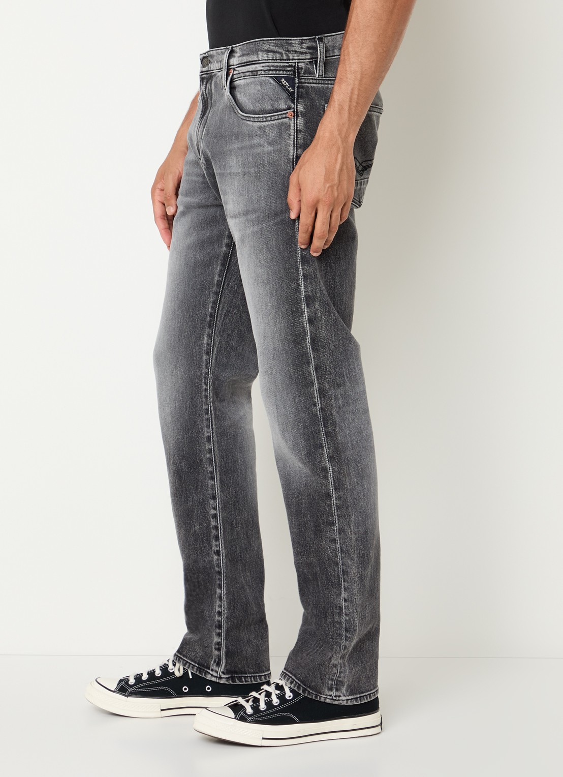 Replay Aideen slim fit jeans met gekleurde wassing - detail 4 grijs