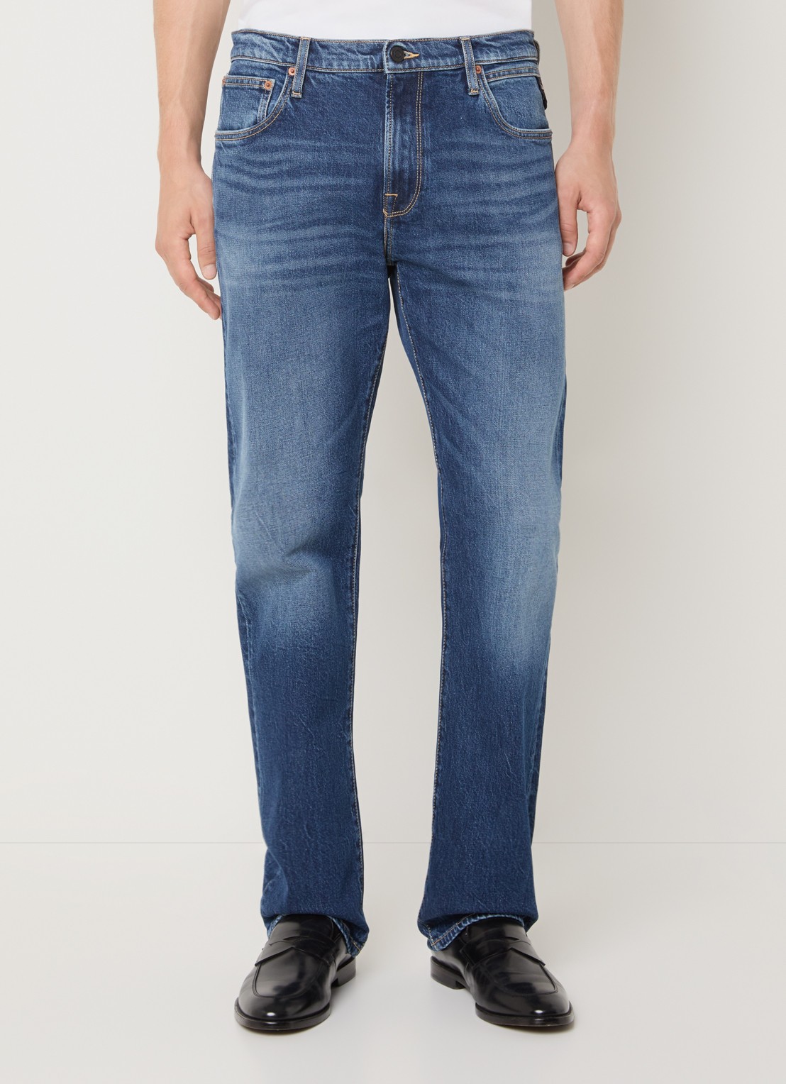 Replay Aideen straight leg jeans met medium wassing - detail 2 indigo