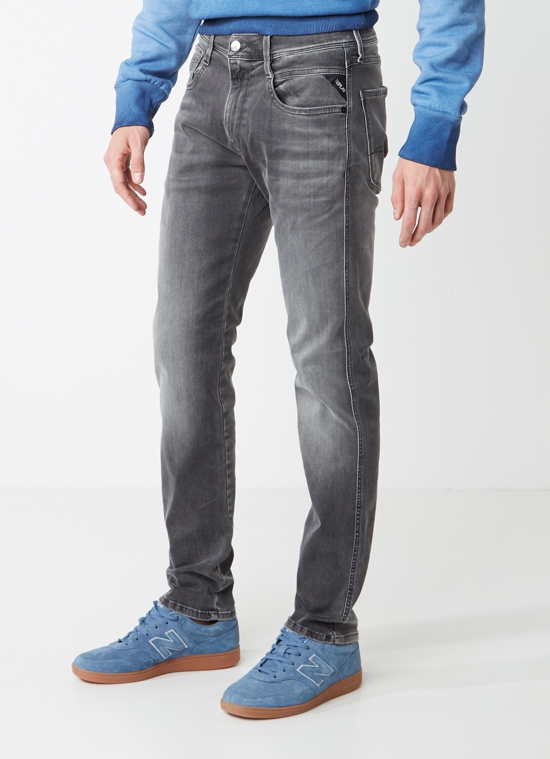 Replay Anbass Hyperflex slim fit jeans met faded look - detail 3 grijs
