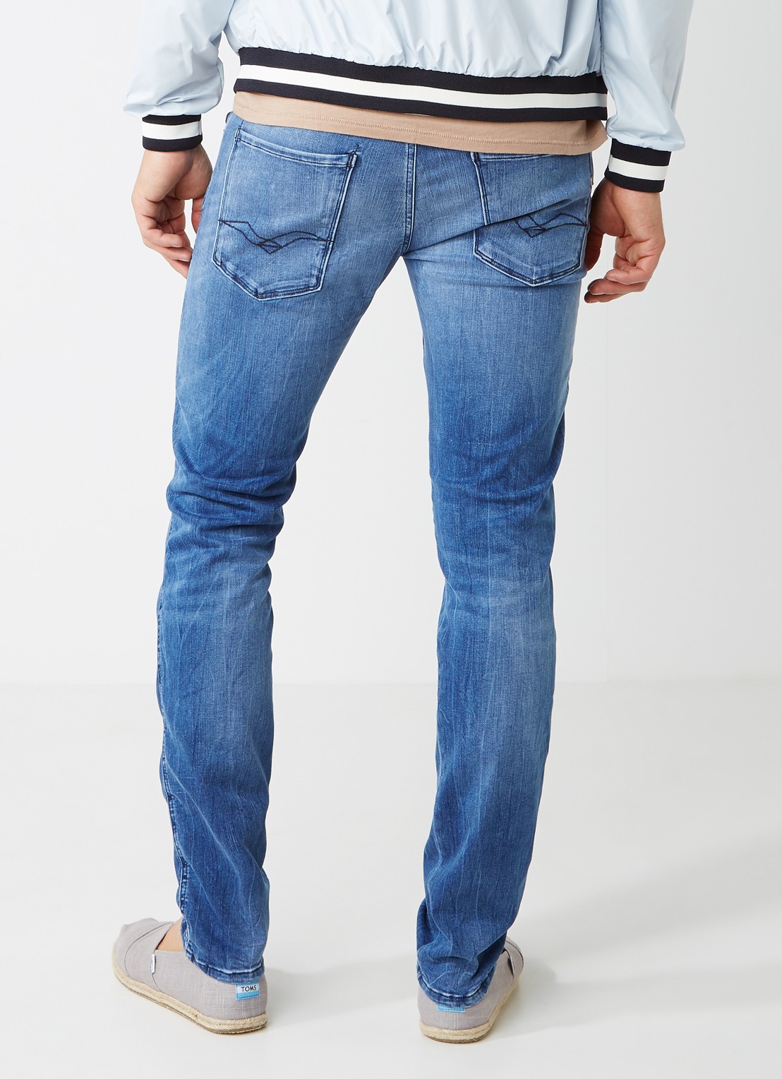 Replay Anbass skinny fit jeans met faded look - achterkant 5 indigo