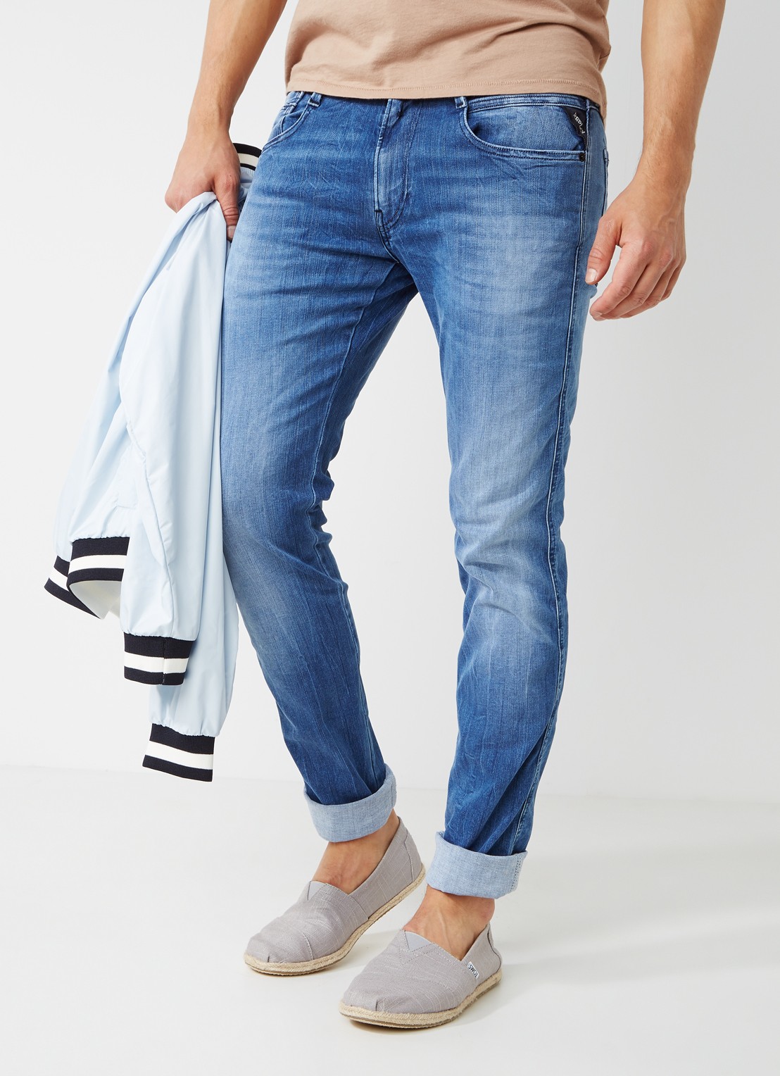 Replay Anbass skinny fit jeans met faded look - detail 4 indigo