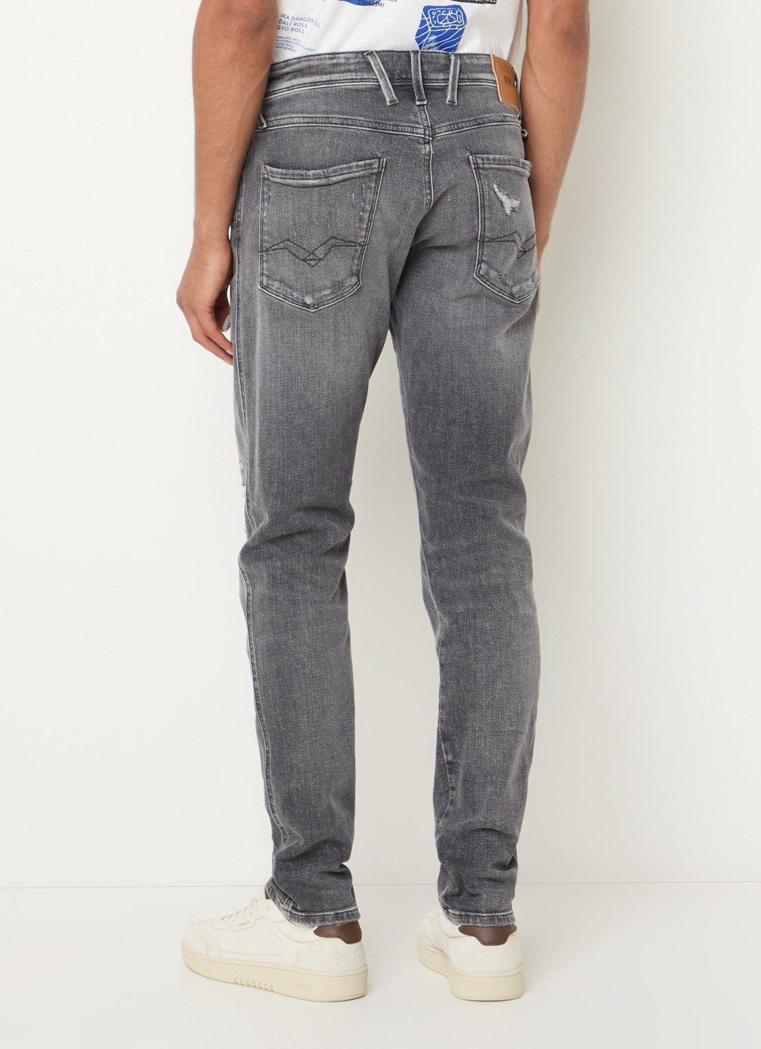 Replay Anbass slim fit jeans met destroyed afwerking - achterkant grijs
