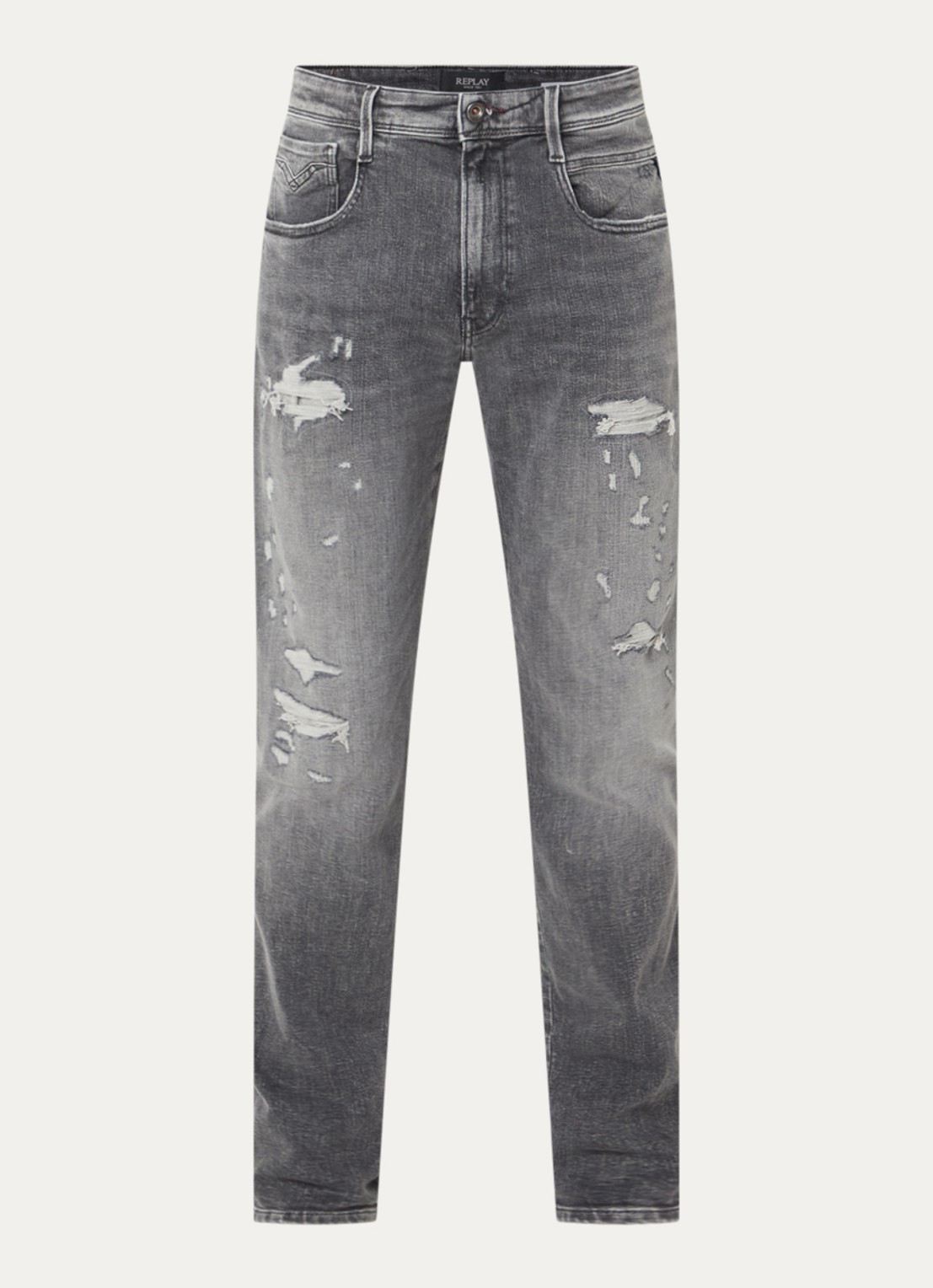 Replay Anbass slim fit jeans met destroyed afwerking - voorkant 4 grijs