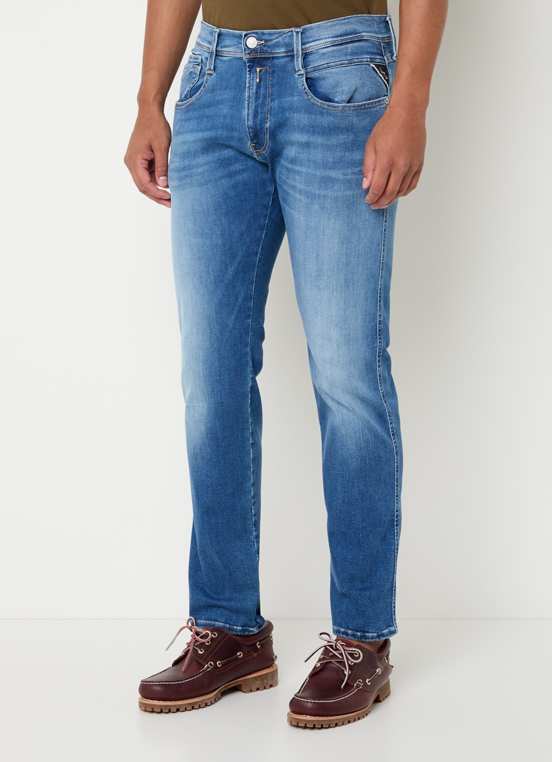 Replay Anbass slim fit jeans met medium wassing - detail indigo