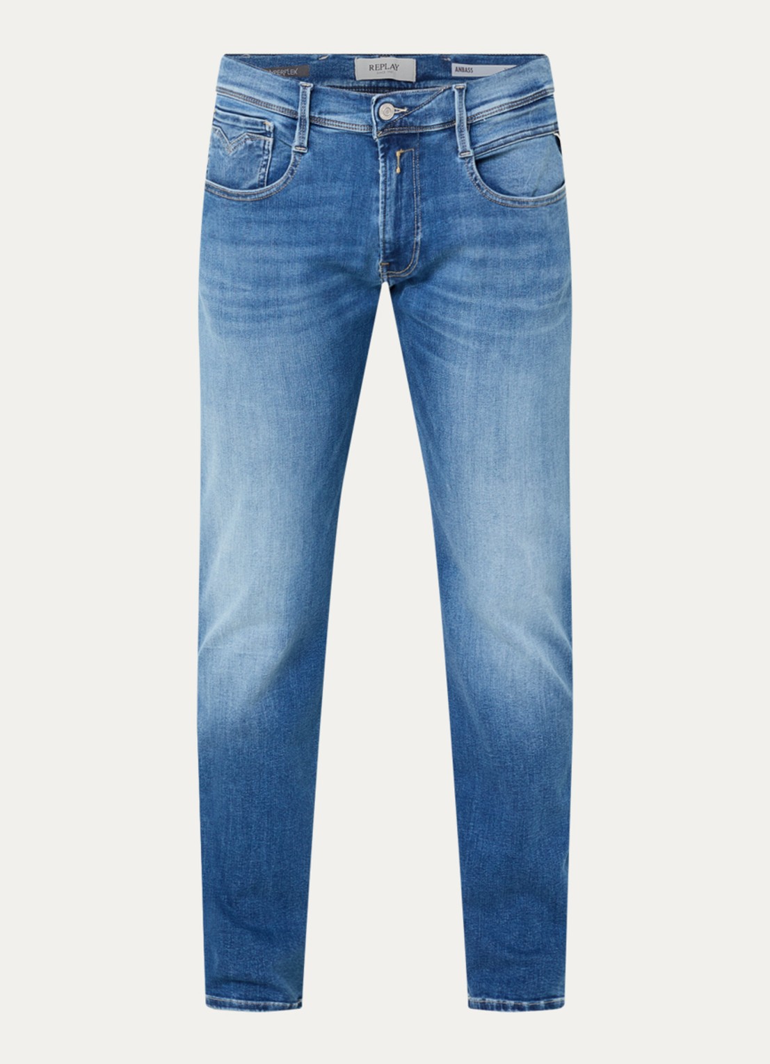 Replay Anbass slim fit jeans met medium wassing - voorkant 3 indigo