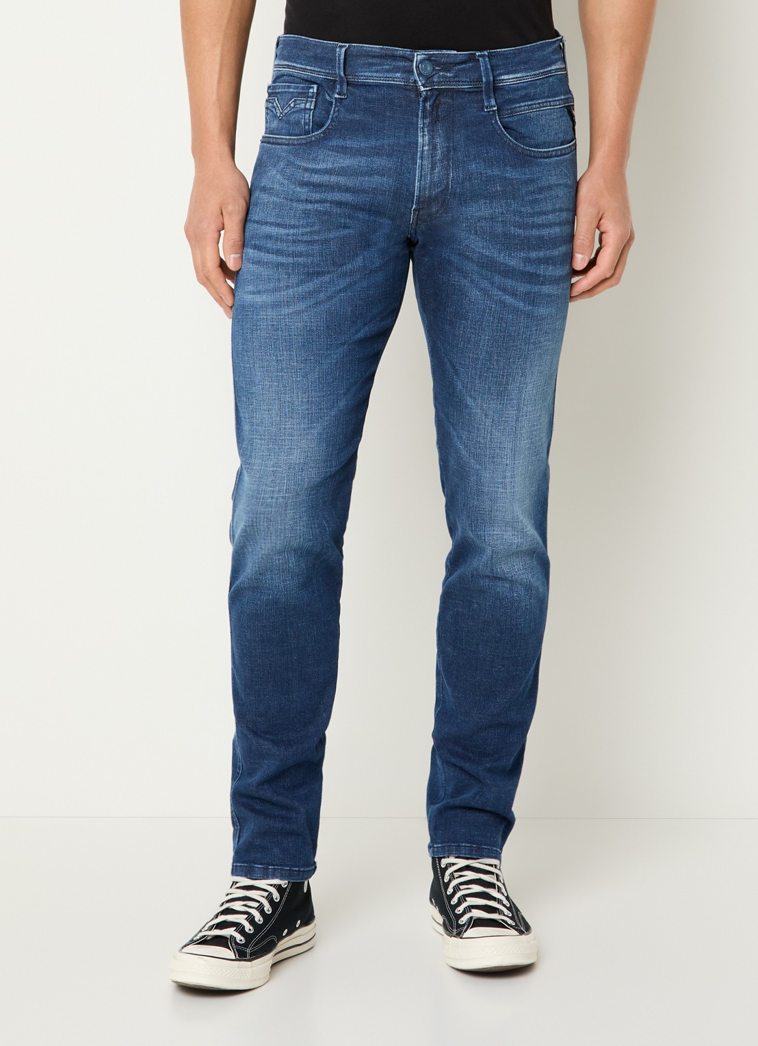 Replay Anbass slim fit jeans met medium wassing - detail 4 indigo