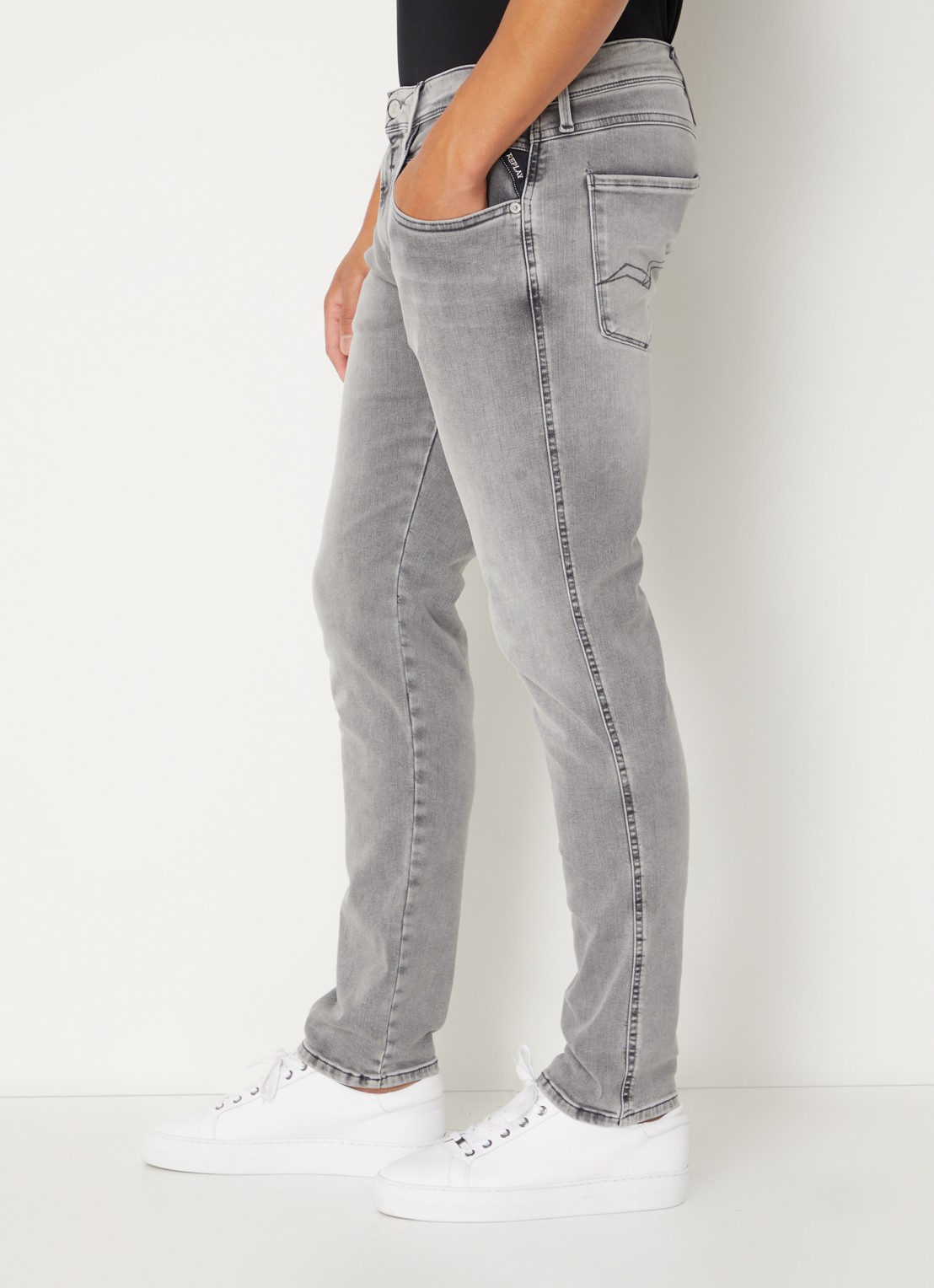 Replay Anbass slim fit jeans met steekzakken - detail 3 grijs