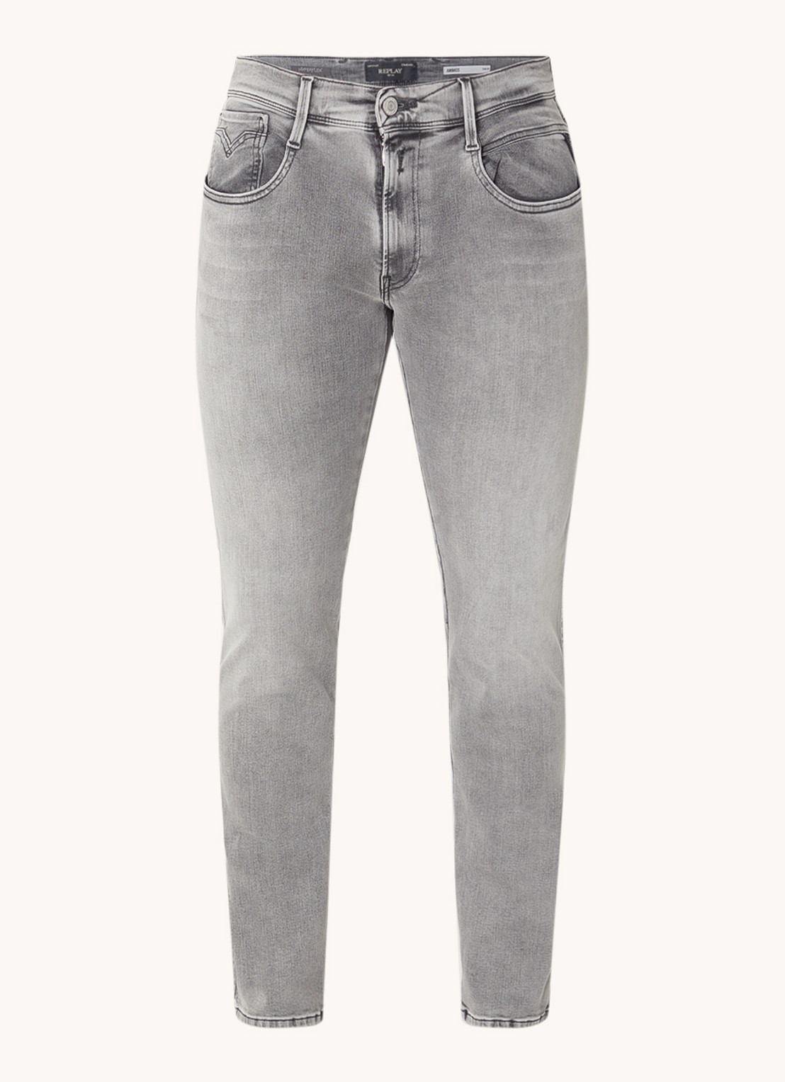 Replay Anbass slim fit jeans met steekzakken - voorkant 4 grijs