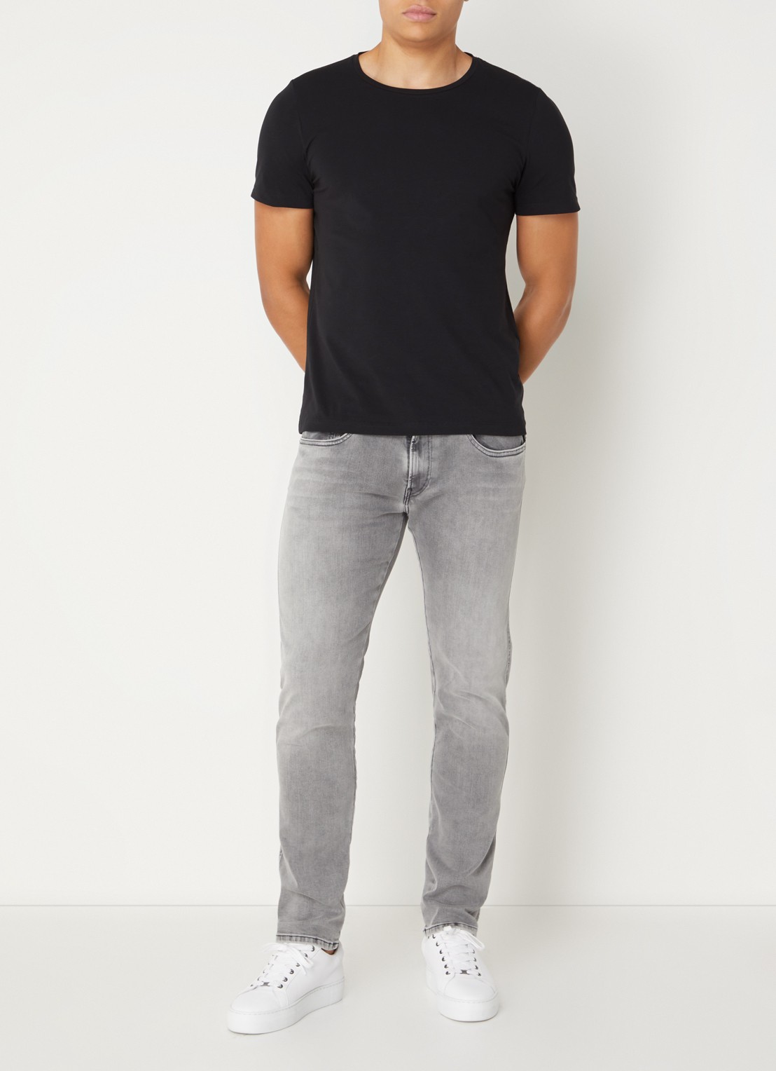 Replay Anbass slim fit jeans met steekzakken - voorkant 5 grijs