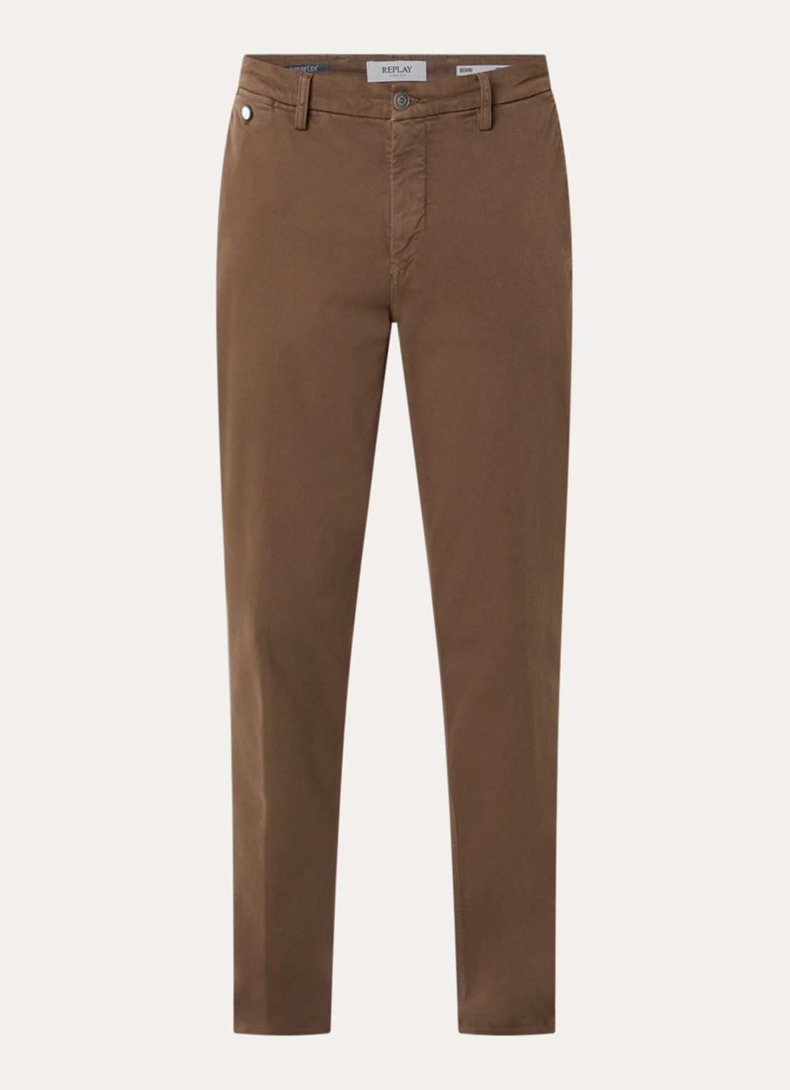 Replay Benini slim fit chino met steekzakken - voorkant lichtbruin