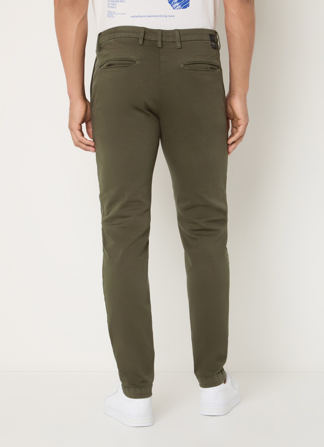Replay Benni regular fit chino met steekzakken - achterkant mosgroen