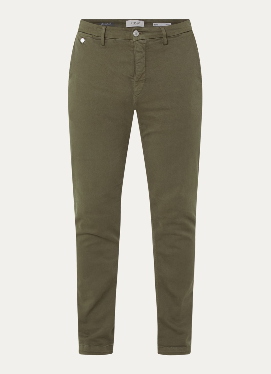 Replay Benni regular fit chino met steekzakken - voorkant 2 mosgroen