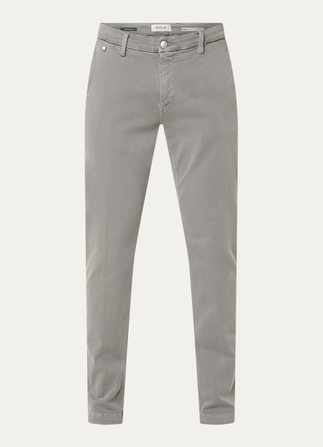 Replay Benni slim fit broek met steekzakken - voorkant 2 lichtgrijs