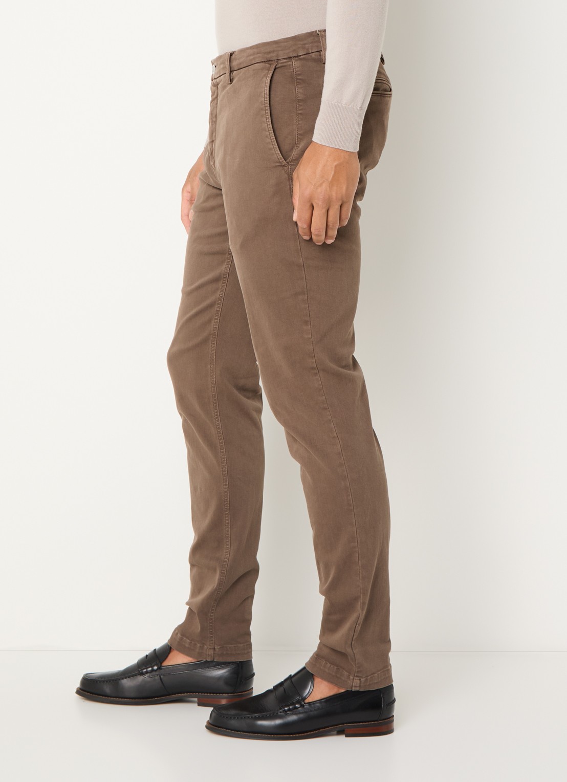 Replay Benni slim fit broek met steekzakken - detail 4 lichtbruin