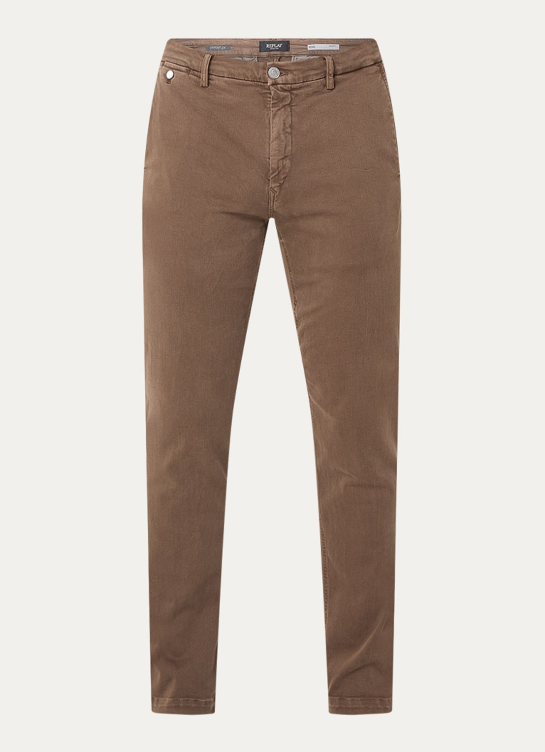 Replay Benni slim fit broek met steekzakken - voorkant lichtbruin