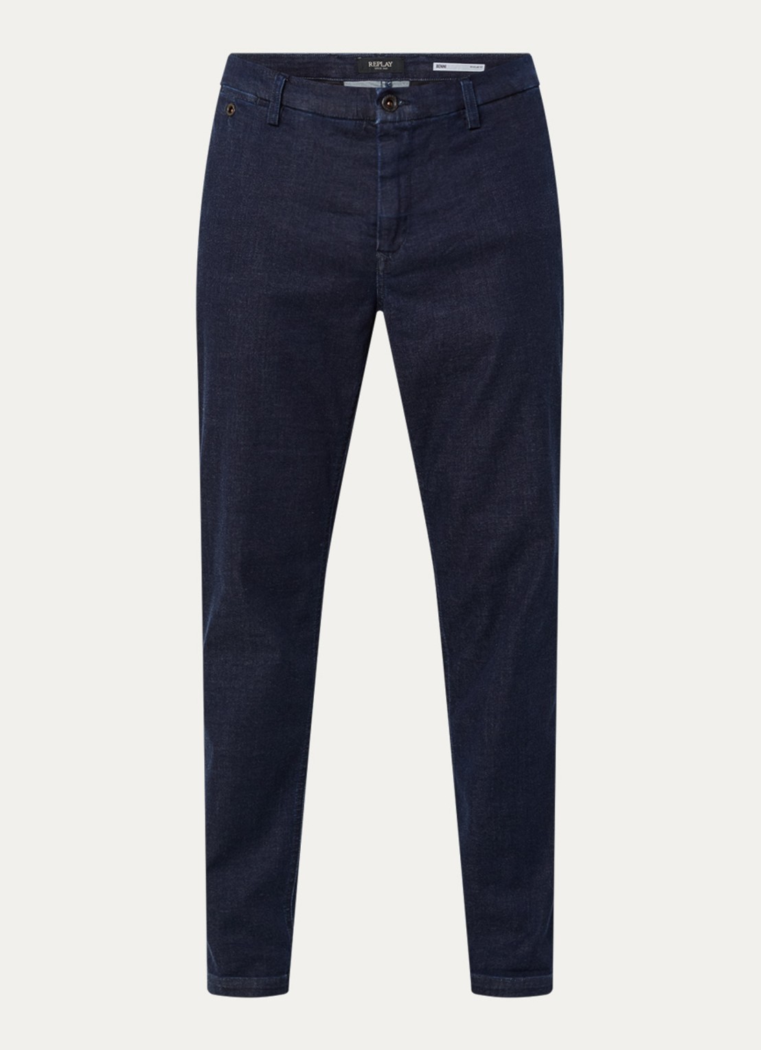 Replay Benni slim fit chino met steekzakken - voorkant donkerblauw