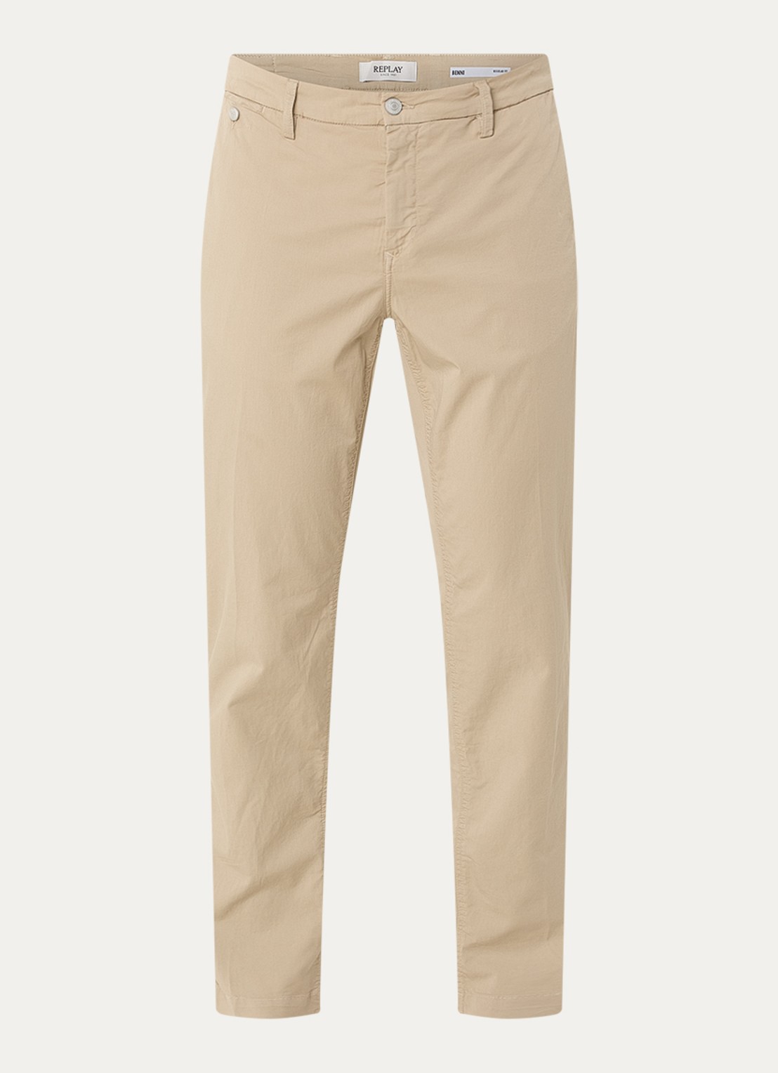 Replay Benni slim fit chino met steekzakken - voorkant 2 zand