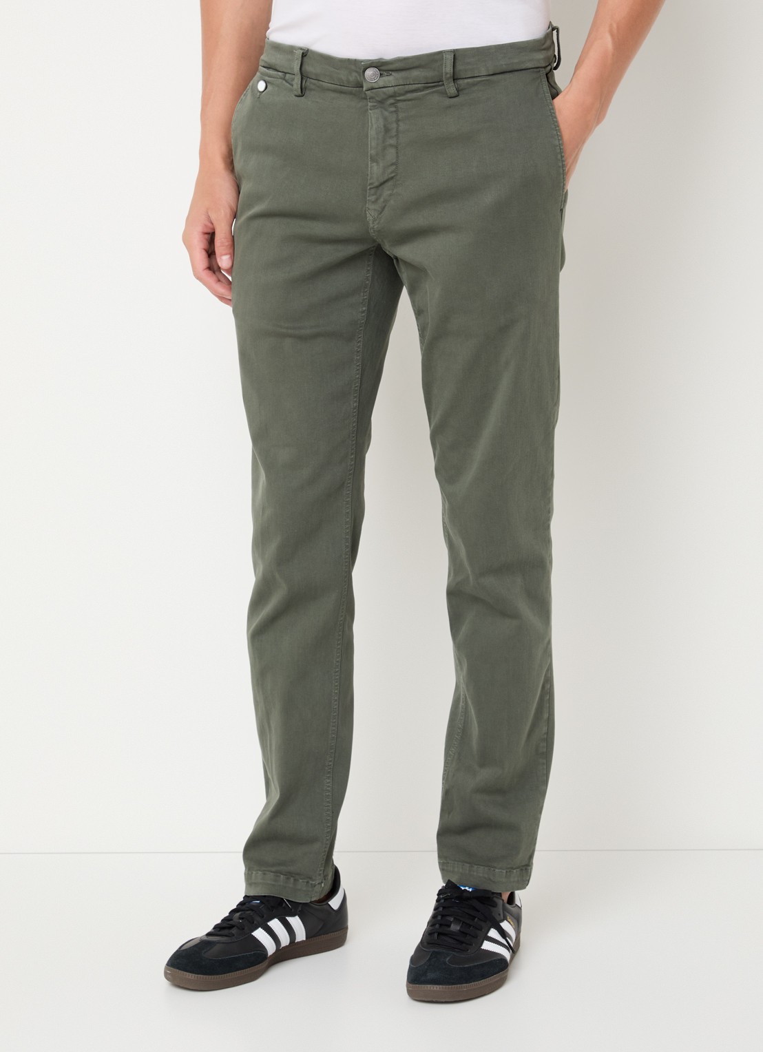 Replay Benni straight fit chino met steekzakken - detail 2 olijfgroen