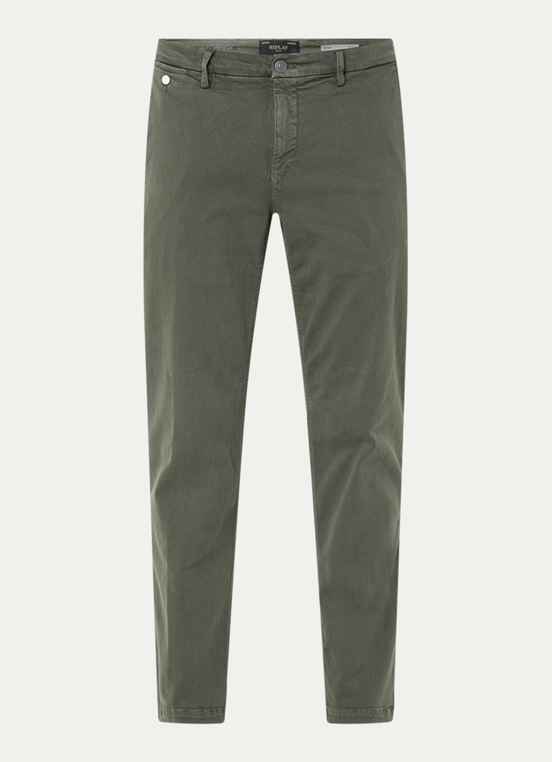 Replay Benni straight fit chino met steekzakken - voorkant 4 olijfgroen