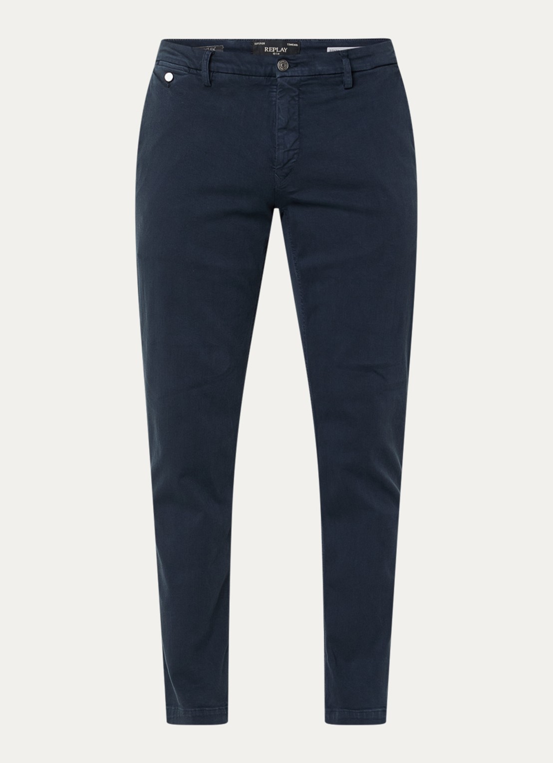 Replay Benni straight fit chino met steekzakken - voorkant 4 donkerblauw