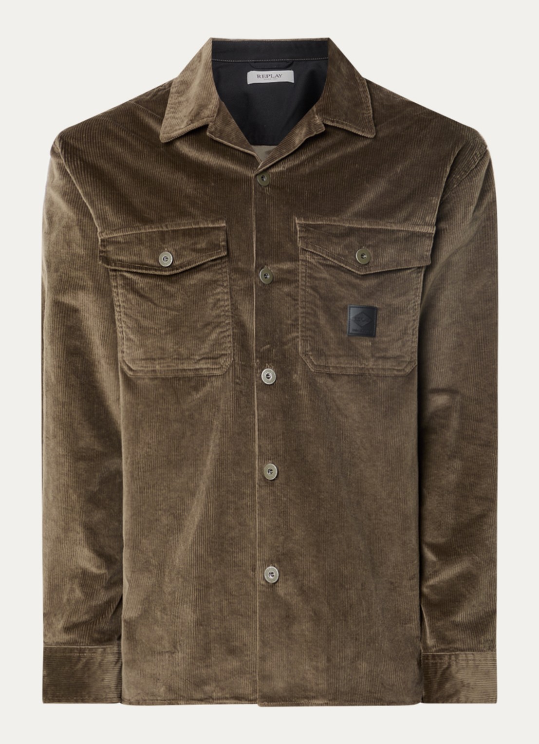 Replay Comfort fit overshirt van corduroy met borstzakken - voorkant 3 bronsgroen