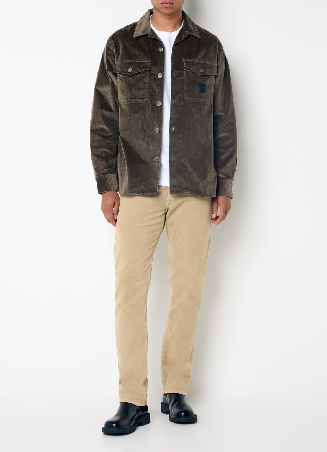 Replay Comfort fit overshirt van corduroy met borstzakken - voorkant 4 bronsgroen