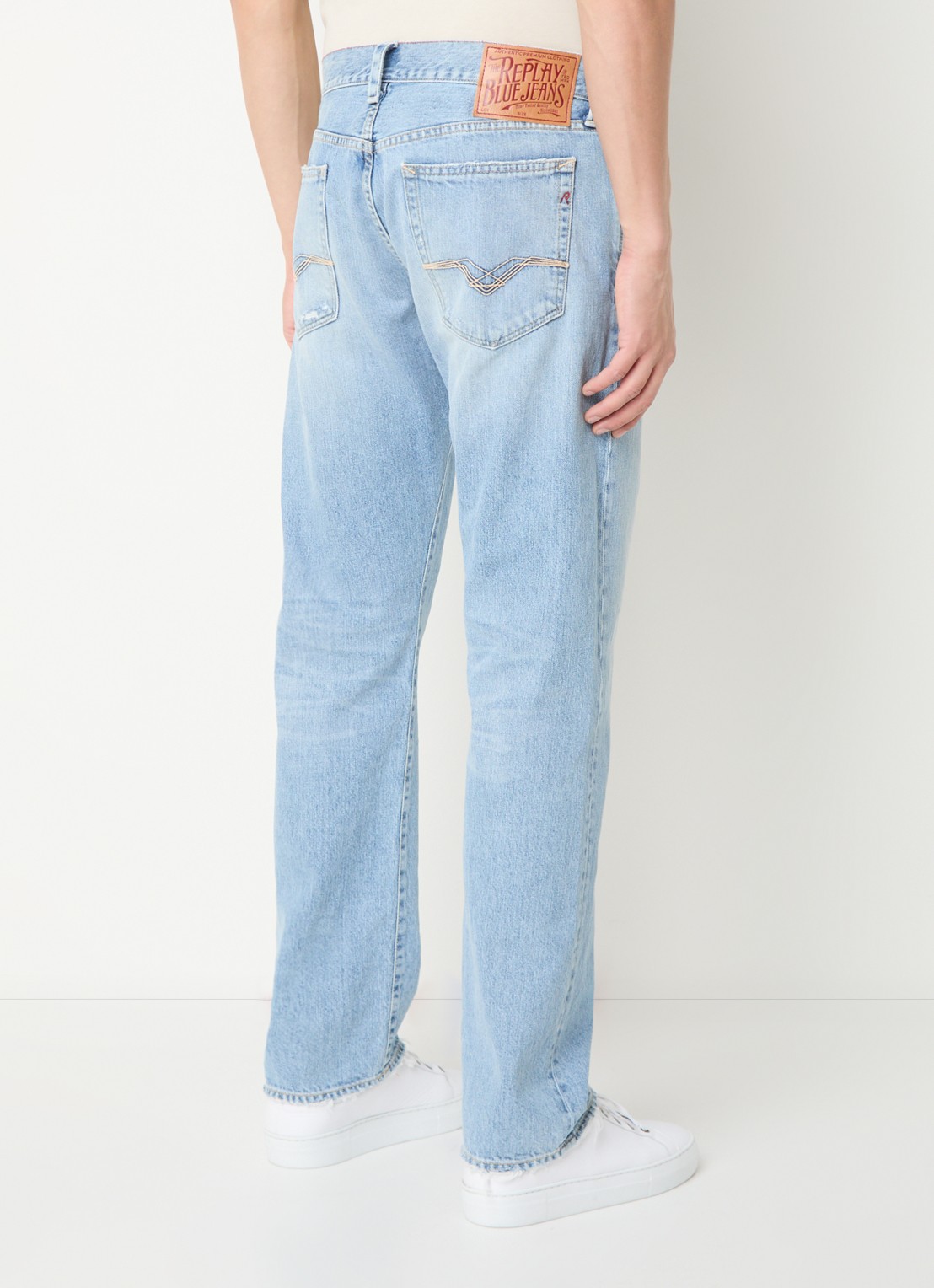 Replay Deryck straight leg jeans met lichte wassing - achterkant 5 indigo