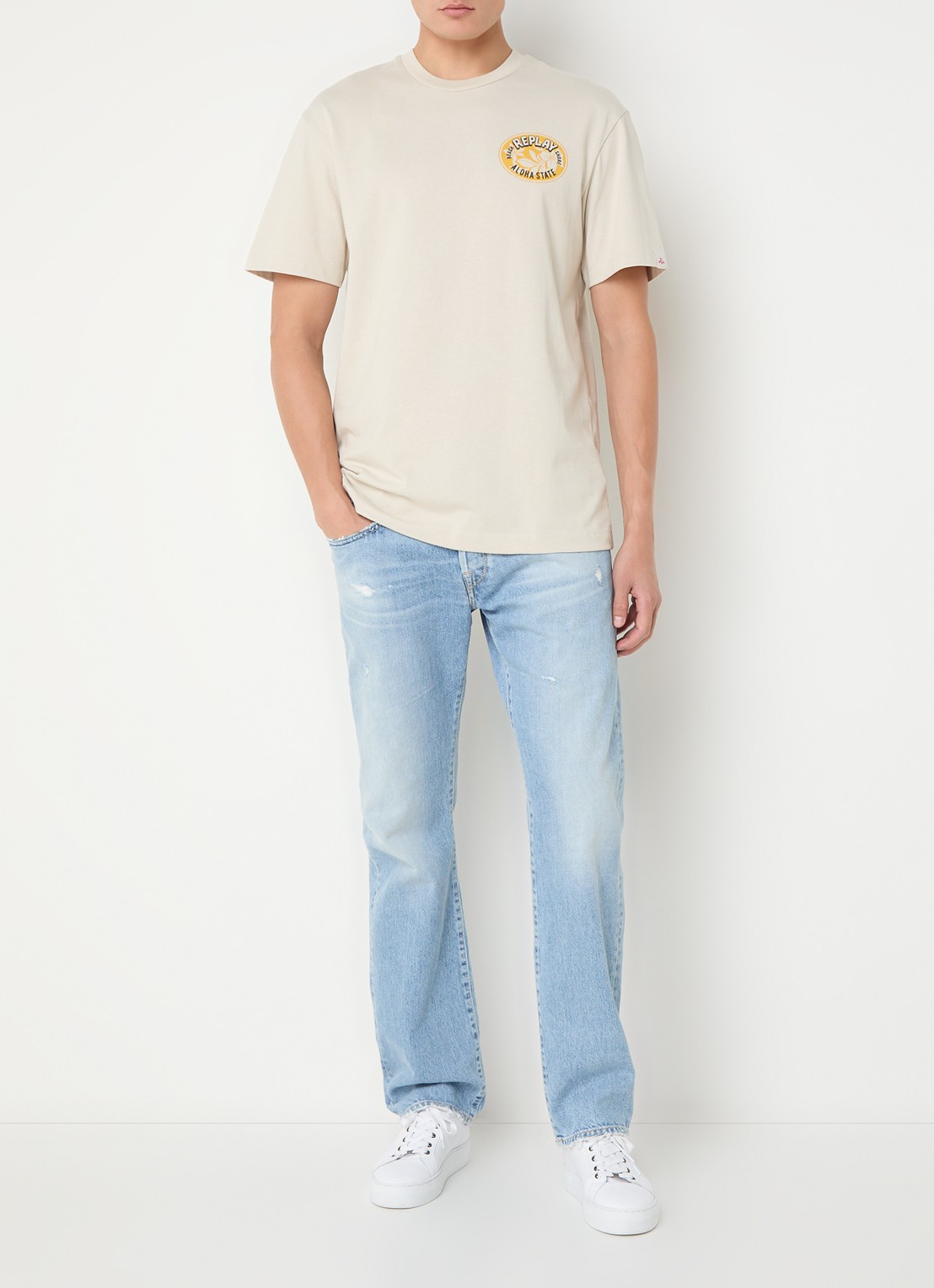 Replay Deryck straight leg jeans met lichte wassing - voorkant 4 indigo