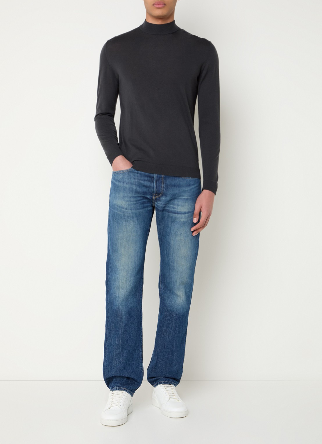 Replay Deryck straight leg jeans met steekzakken - voorkant 4 indigo