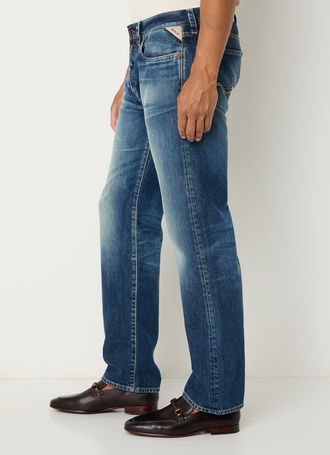 Replay Deryck straight leg jeans met steekzakken - detail 9 indigo