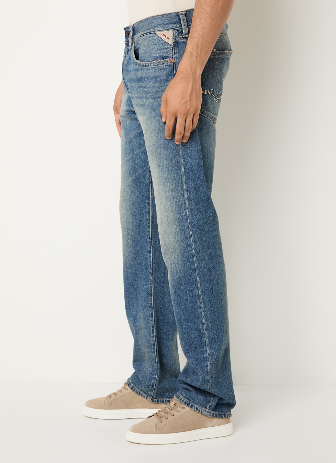 Replay Deryck straight leg jeans met steekzakken - detail 3 blauw