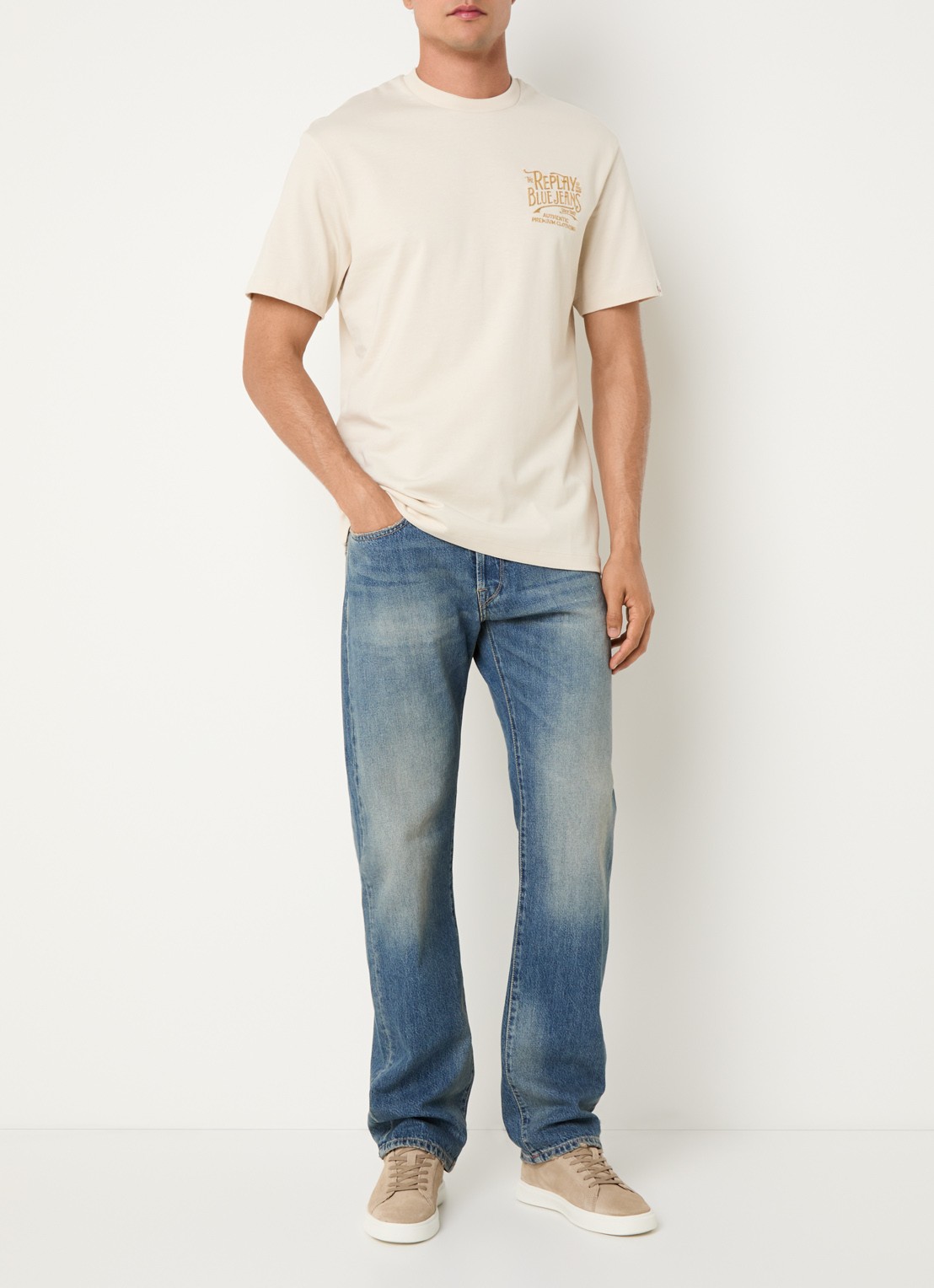 Replay Deryck straight leg jeans met steekzakken - voorkant 5 blauw