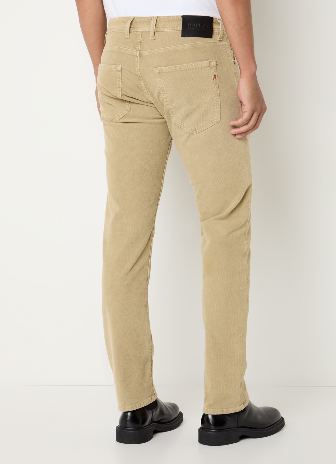 Replay Grover slim fit broek van corduroy met steekzakken - achterkant 5 zand