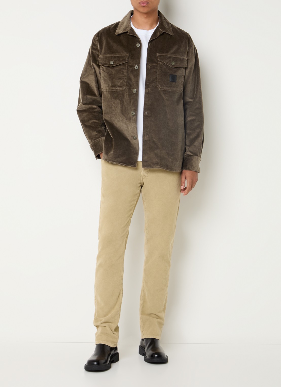 Replay Grover slim fit broek van corduroy met steekzakken - voorkant 4 zand