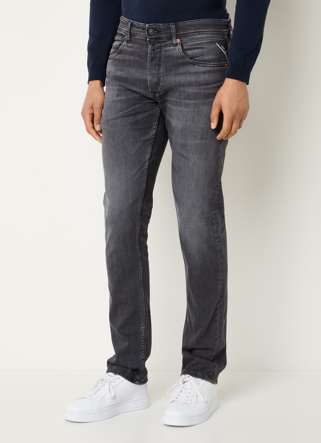 Replay Grover slim fit jeans met gekleurde wassing - detail donkergrijs