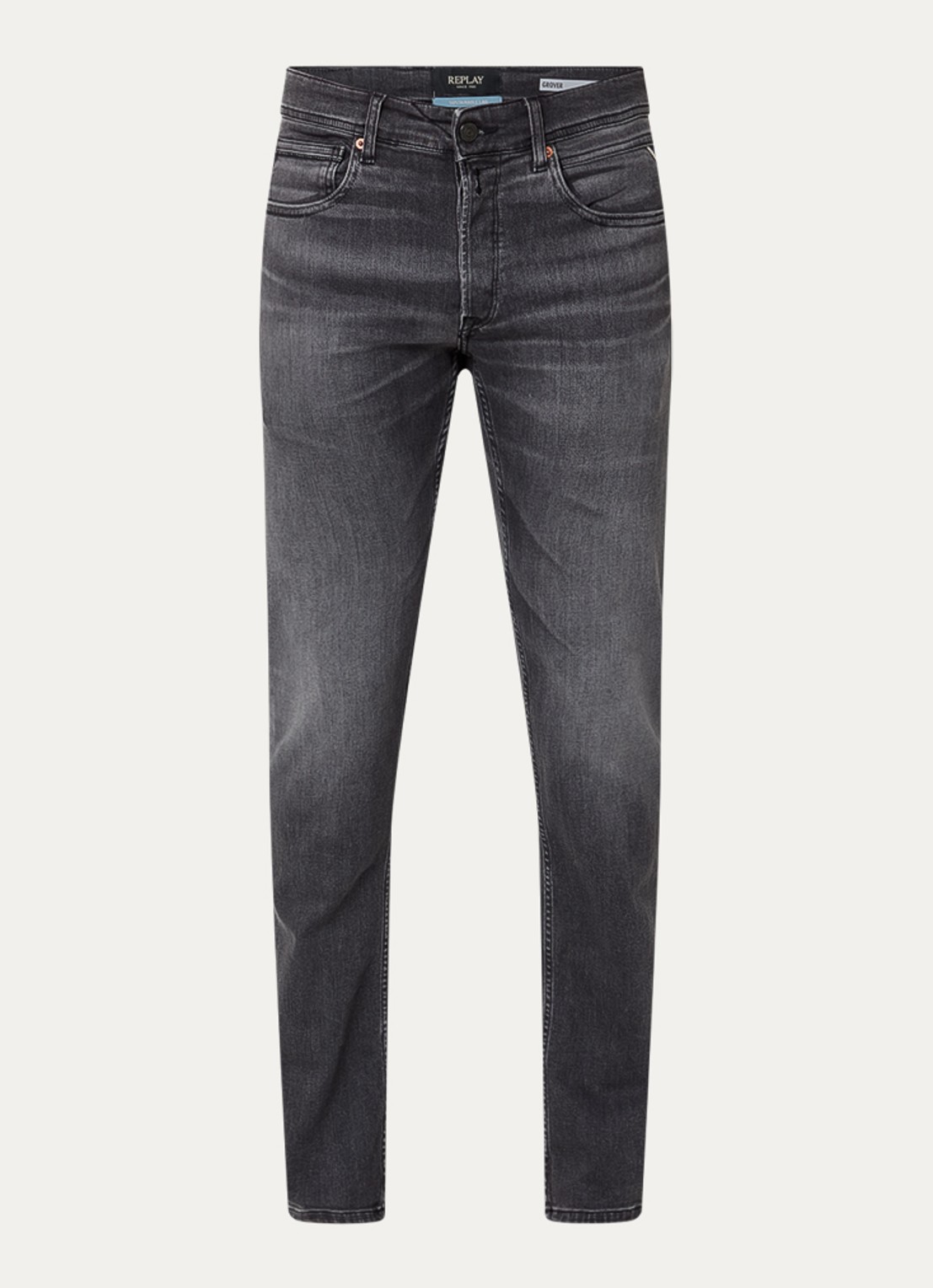Replay Grover slim fit jeans met gekleurde wassing - voorkant 3 donkergrijs