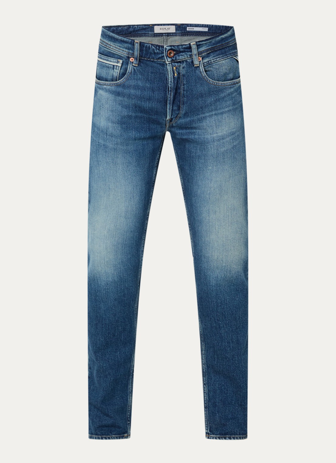 Replay Grover slim fit jeans met medium wassing - voorkant indigo