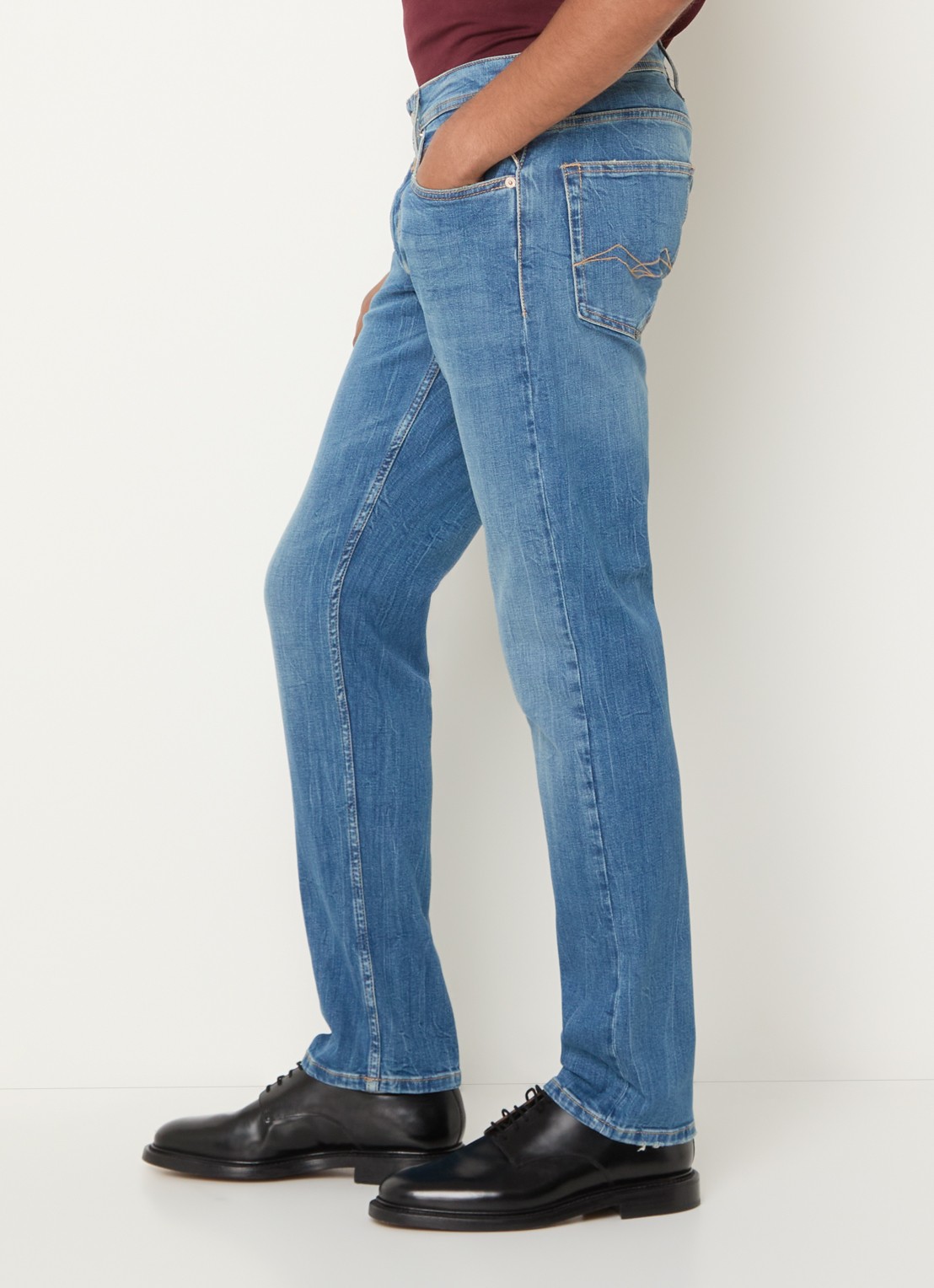Replay Grover slim fit jeans met medium wassing - detail 2 blauwgrijs