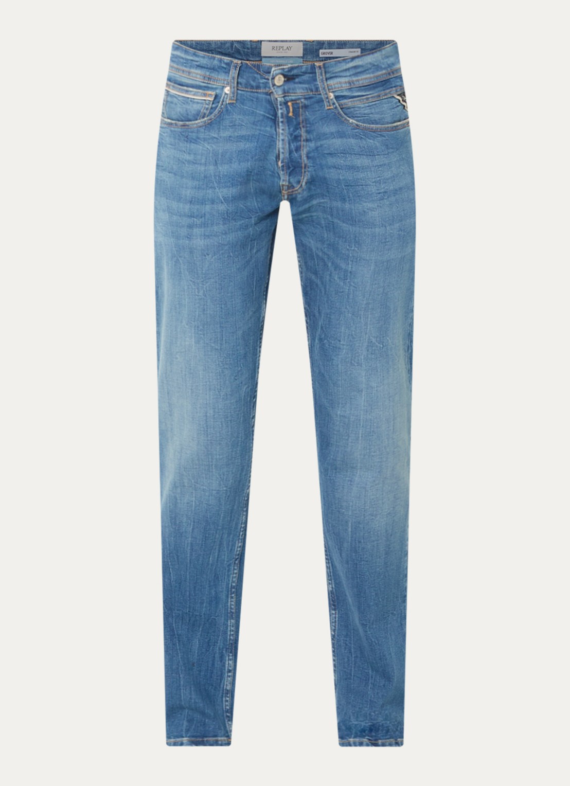Replay Grover slim fit jeans met medium wassing - voorkant 4 blauwgrijs