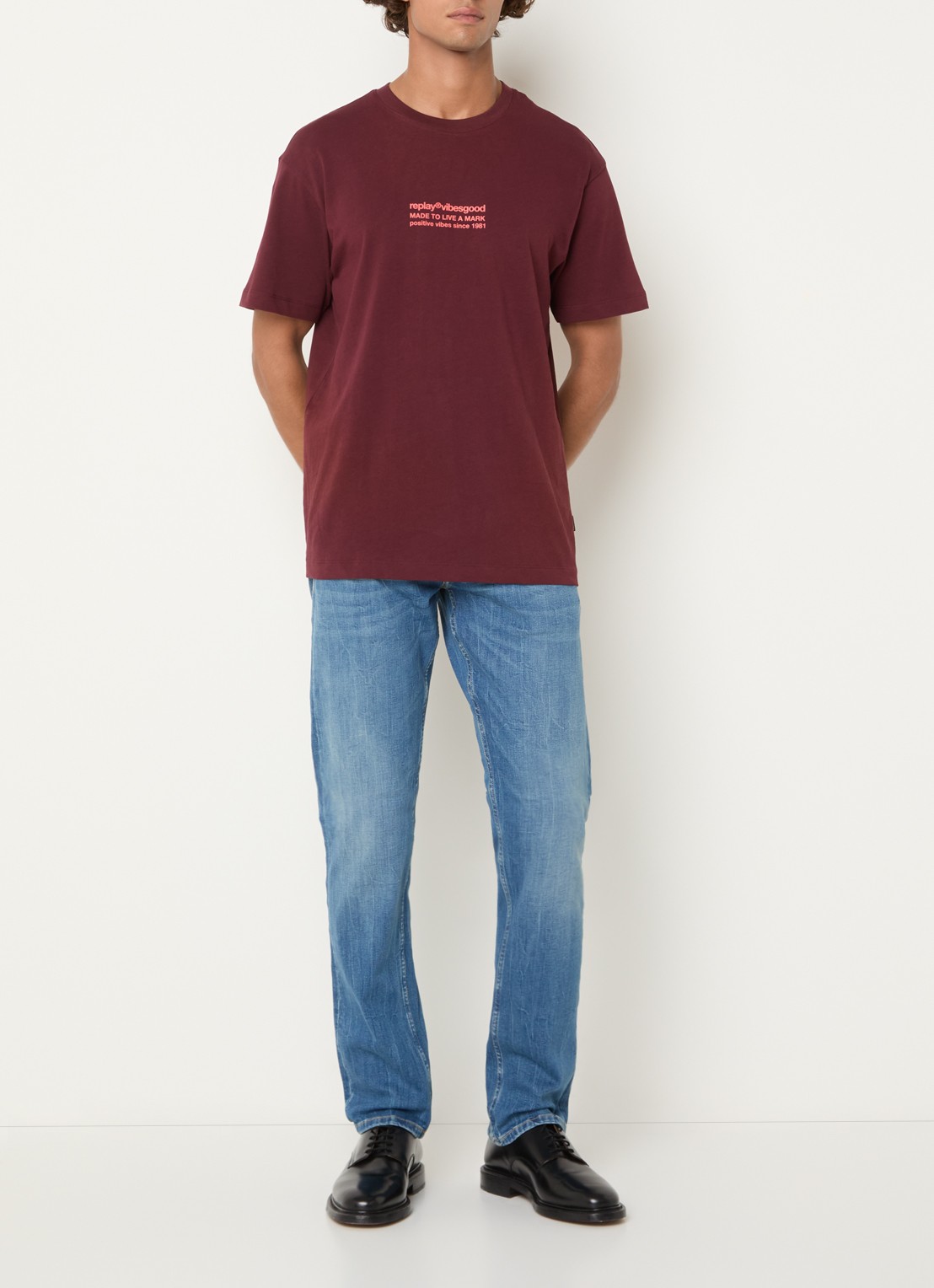 Replay Grover slim fit jeans met medium wassing - voorkant 5 blauwgrijs