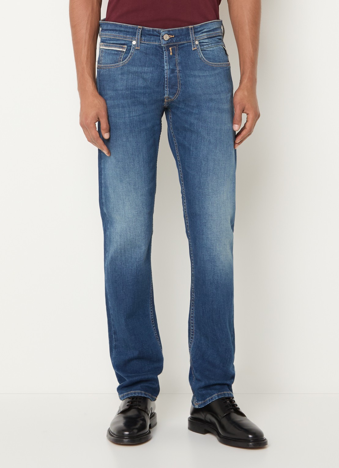 Replay Grover slim fit jeans met medium wassing - detail indigo