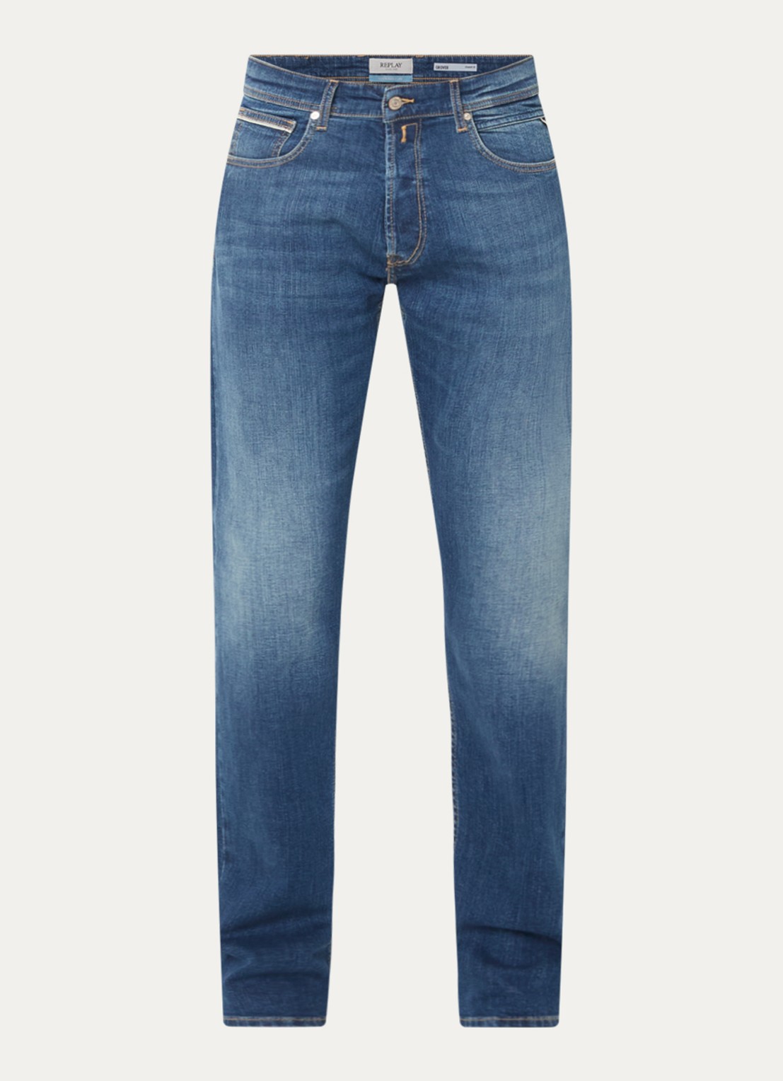 Replay Grover slim fit jeans met medium wassing - voorkant 4 indigo