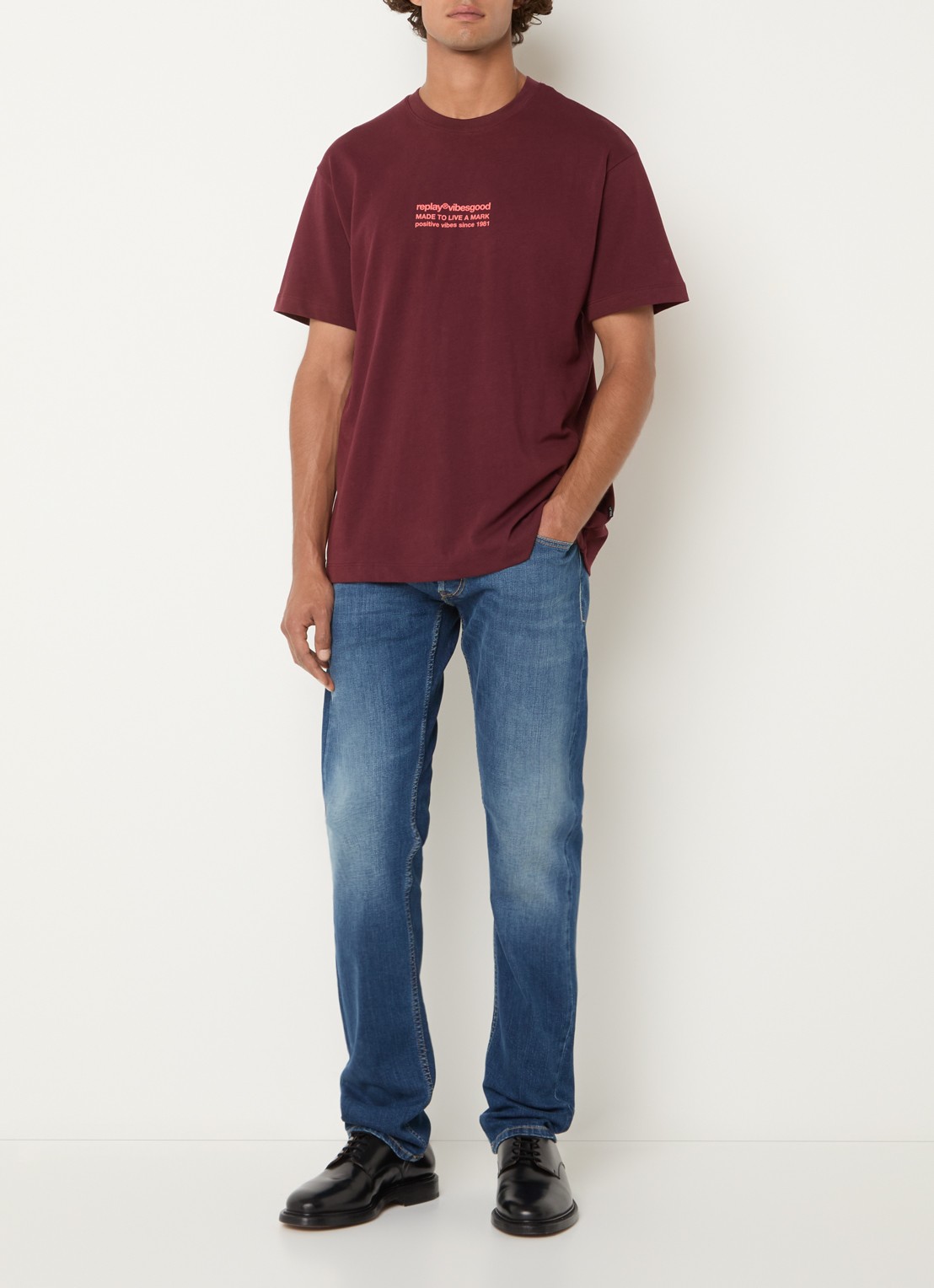 Replay Grover slim fit jeans met medium wassing - voorkant 5 indigo