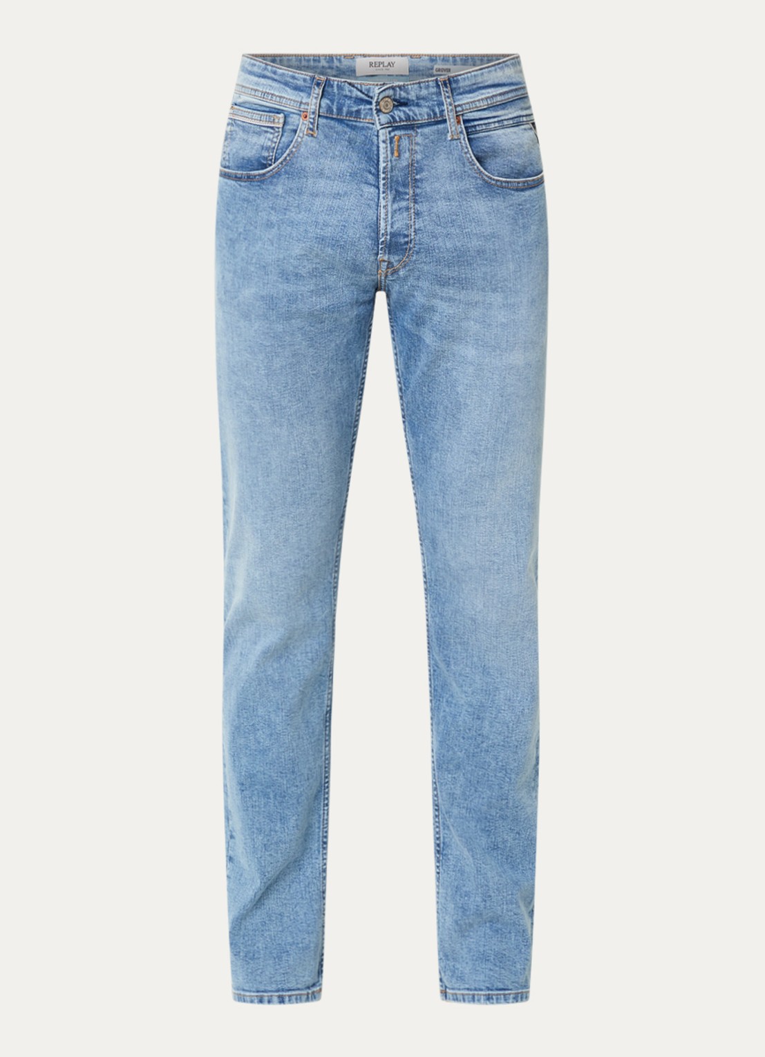 Replay Grover slim fit jeans met medium wassing - voorkant lichtblauw