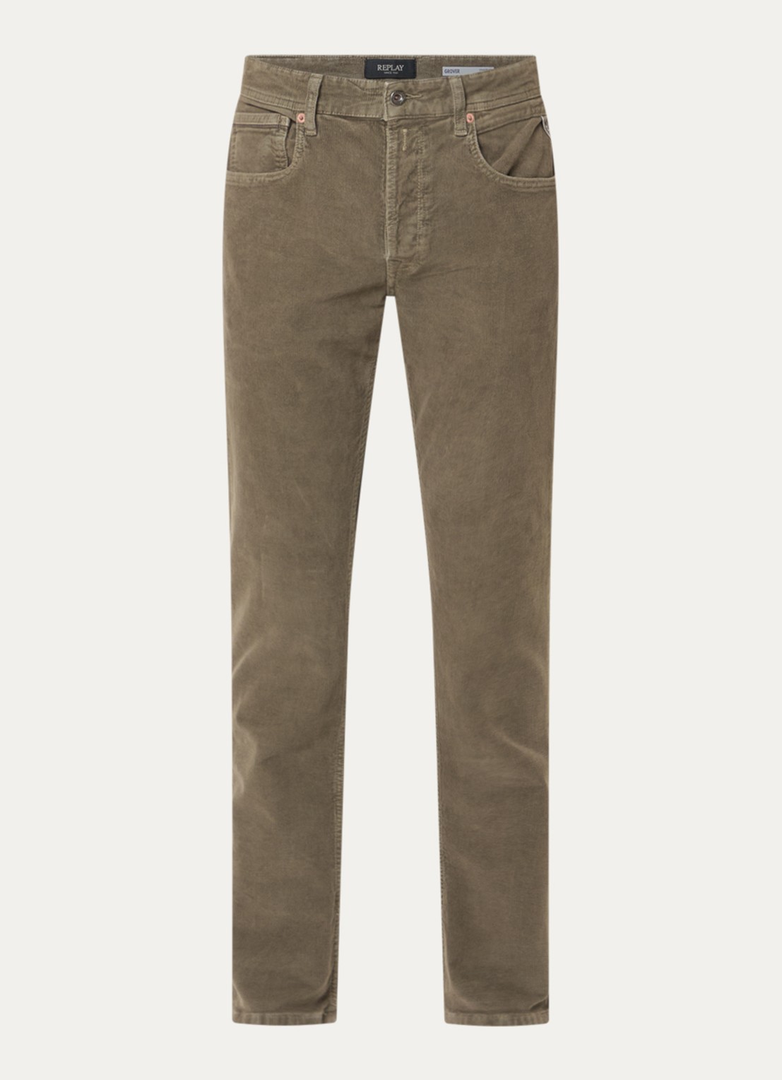 Replay Grover straight fit chino van corduroy - voorkant 4 khaki