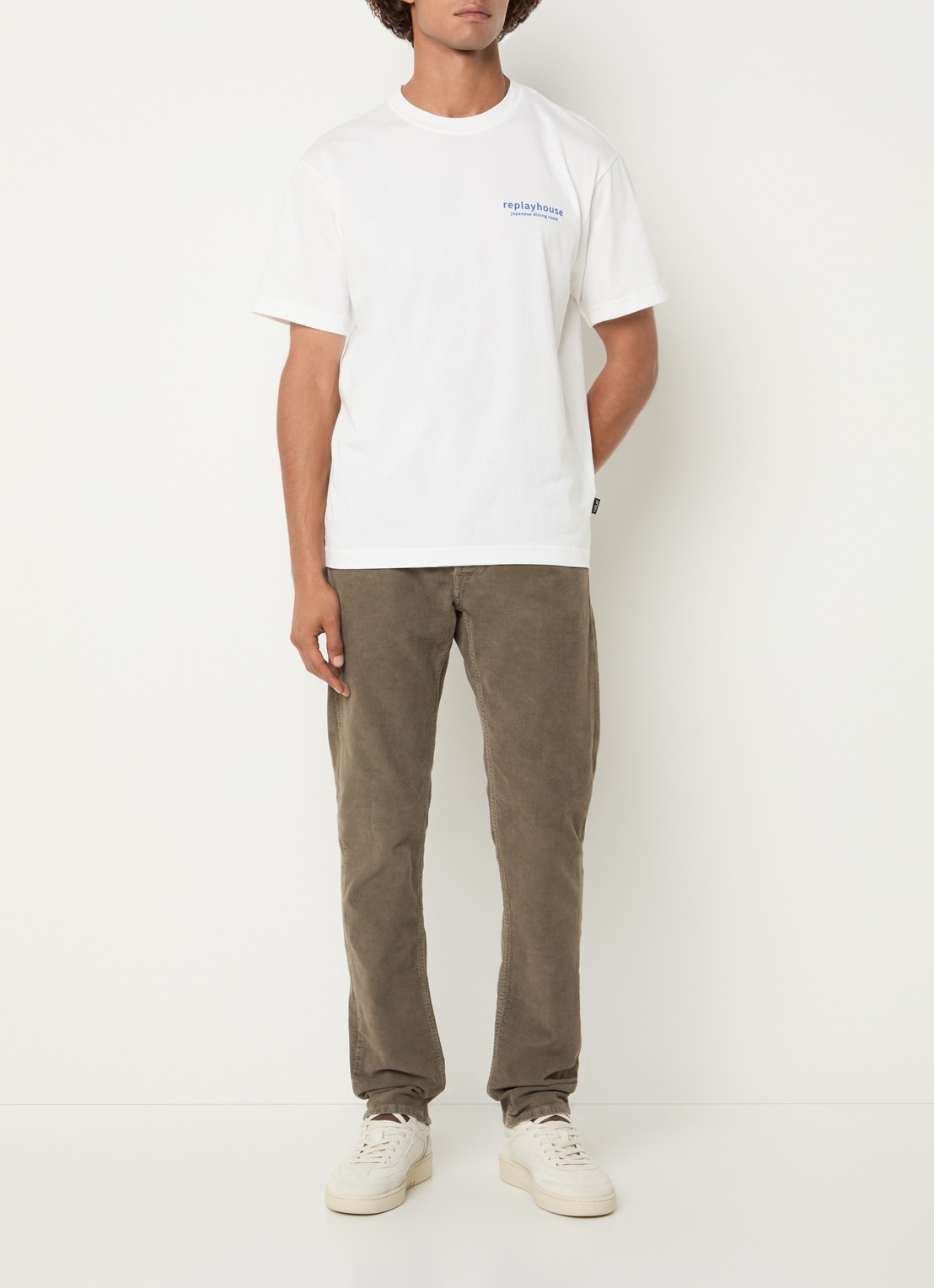 Replay Grover straight fit chino van corduroy - voorkant 5 khaki