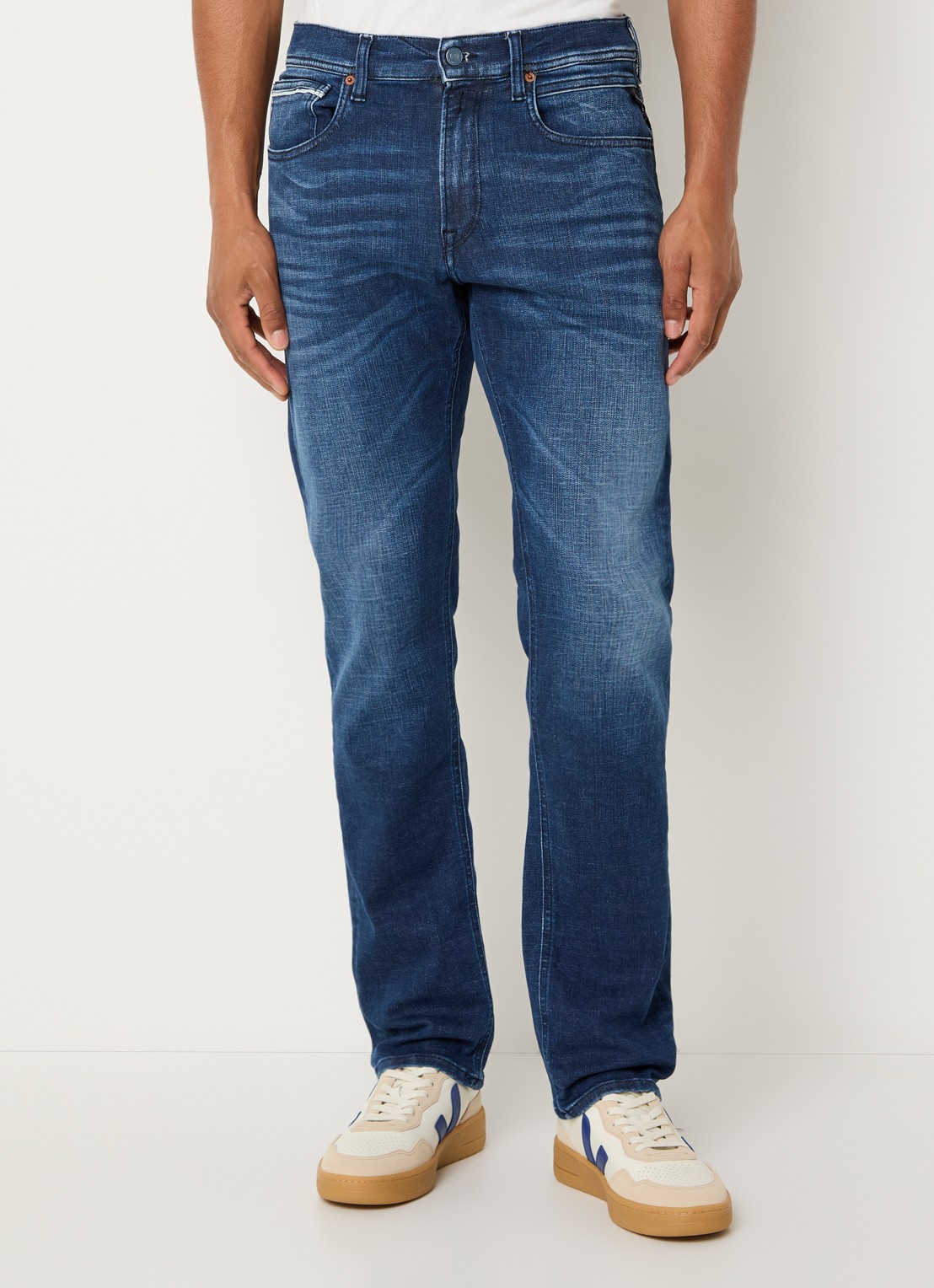 Replay Grover straight leg jeans met donkere wassing - detail indigo