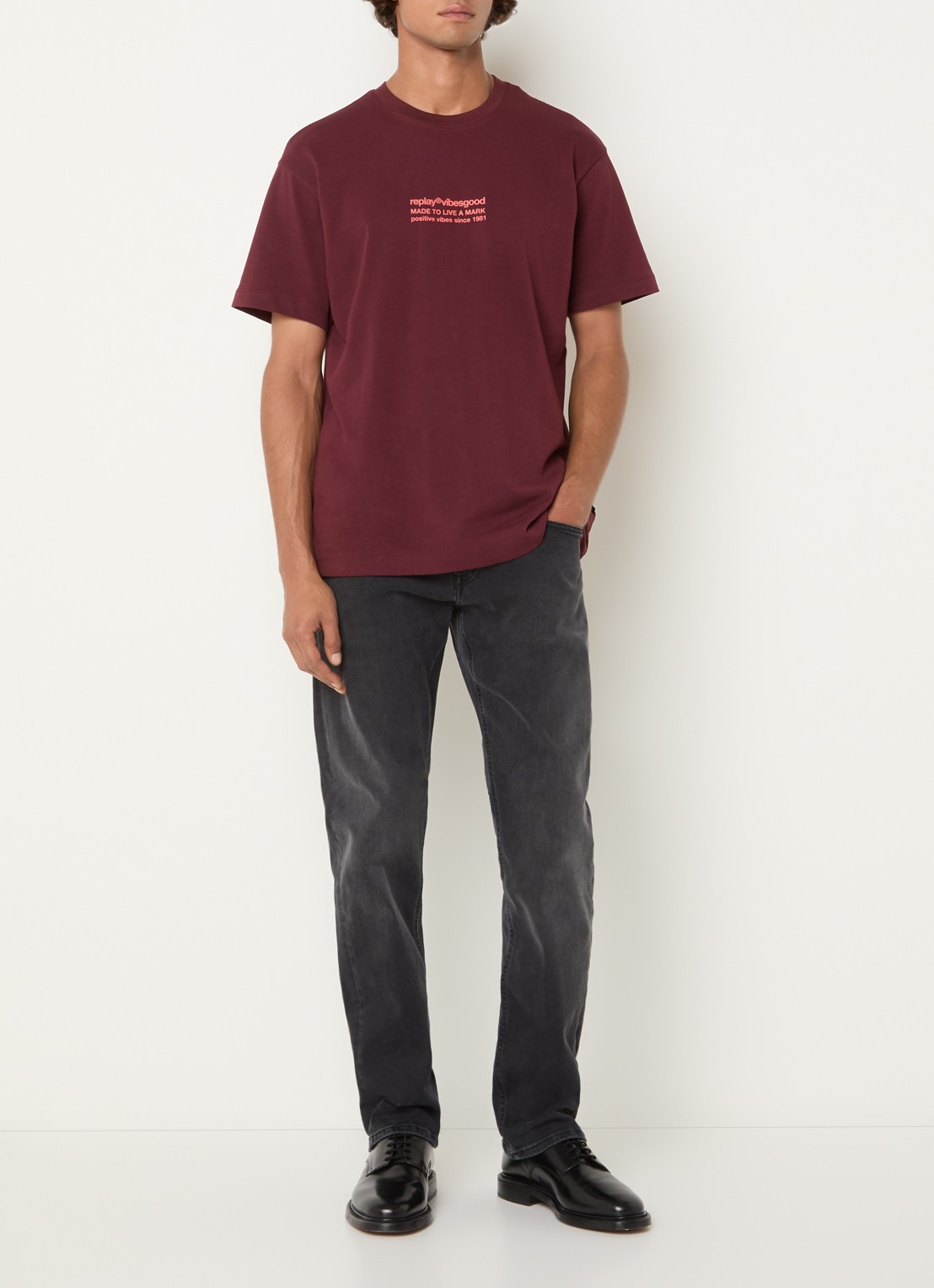 Replay Grover straight leg jeans met gekleurde wassing - voorkant 3 donkergrijs