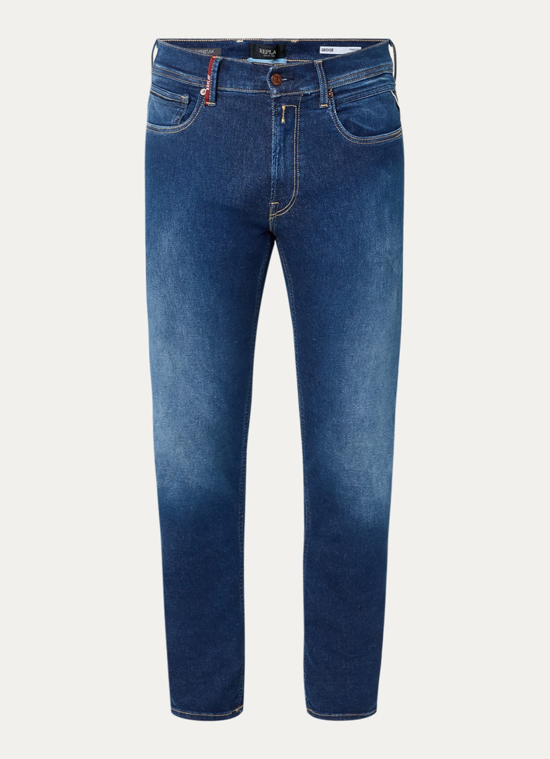 Replay Grover straight leg jeans met gekleurde wassing - voorkant 3 donkerblauw