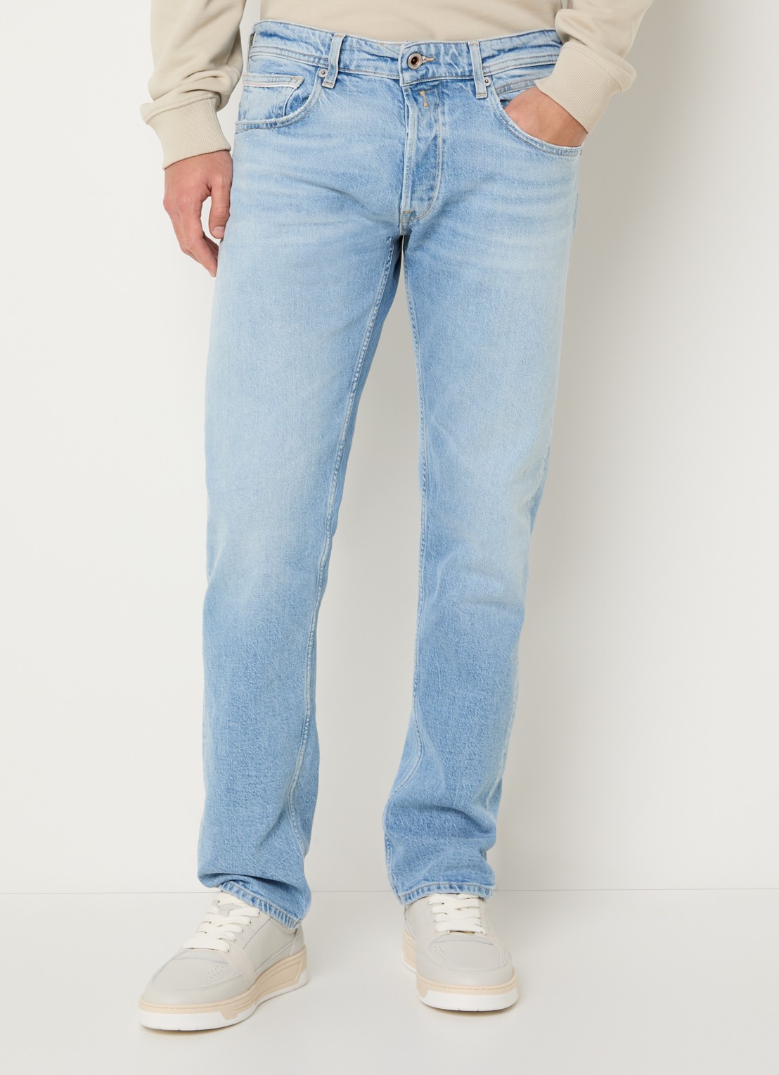 Replay Grover straight leg jeans met lichte wassing - detail indigo
